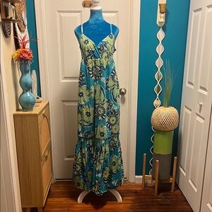 New York & Company Blue and Green Floral Maxi Dress